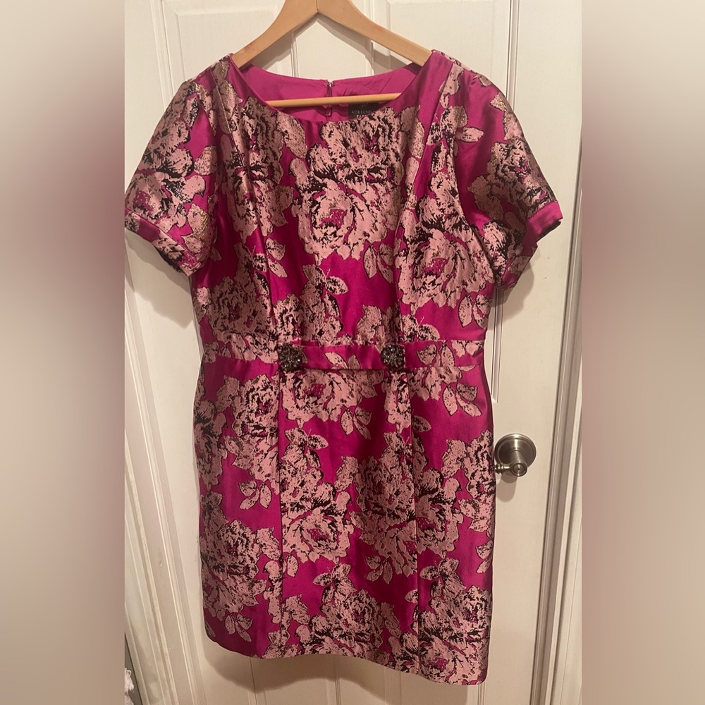 Adrianna Papell Pink and Black Floral Midi Dress